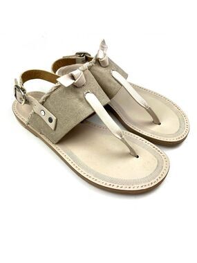 Rag & Bone Claire Cream Leather Canvas Flat Sandals size 7
